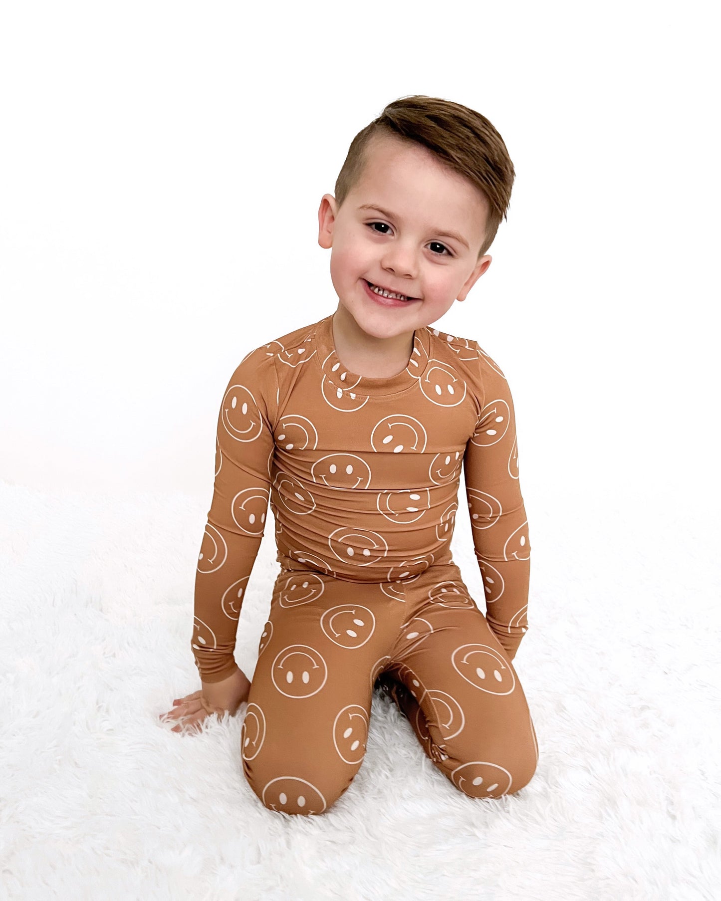 baby brown bamboo smiely pajamas set kids two piece pj smiley brown baby 