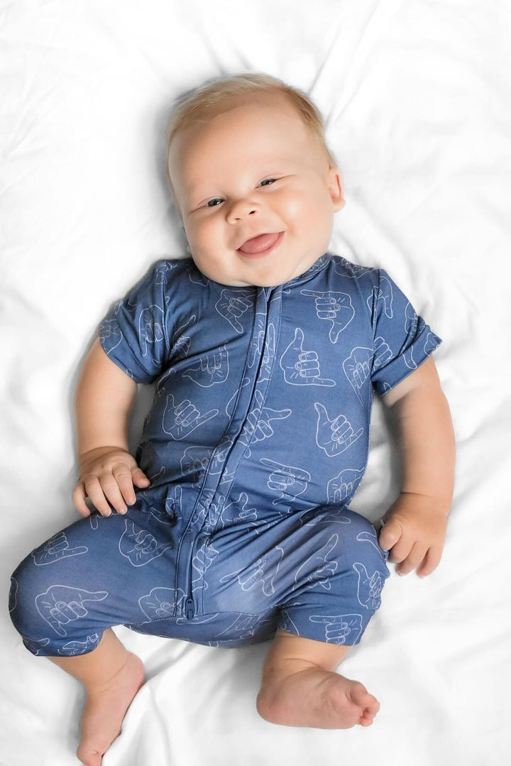 hang loose baby boy shortie romper bamboo zip boys romper hang loose