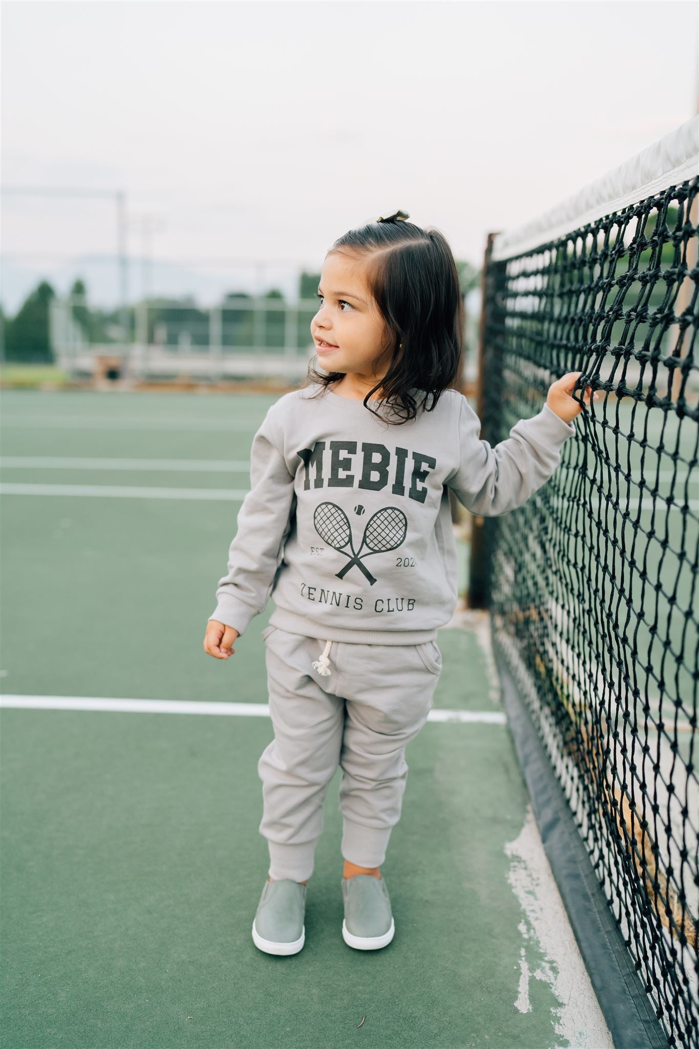 tennis gray baby jogger set kids two piece set gray cotton baby joggers sweatshirt tennis racket kids set