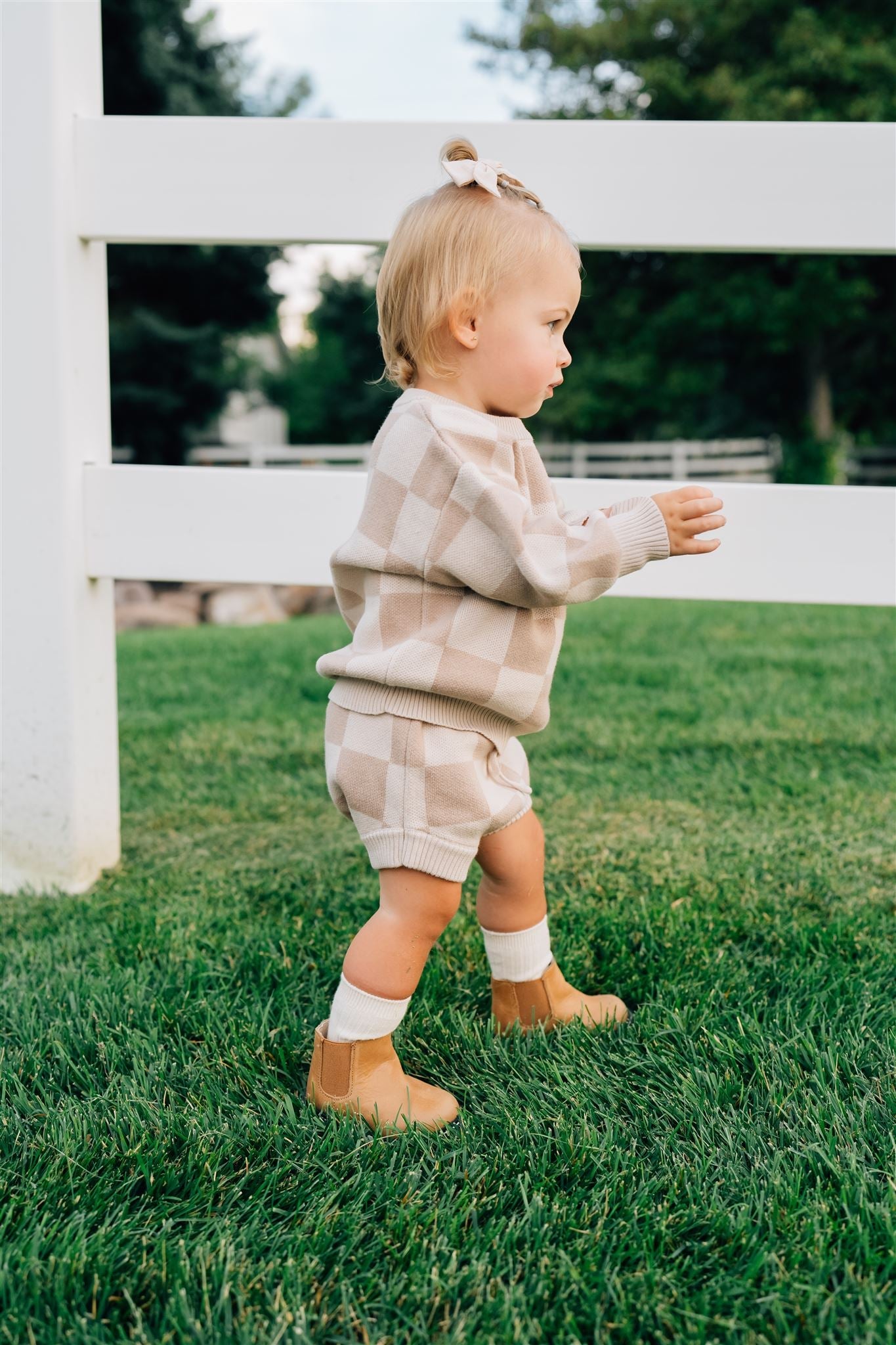 newborn baby organic cotton shorts checkered cream 