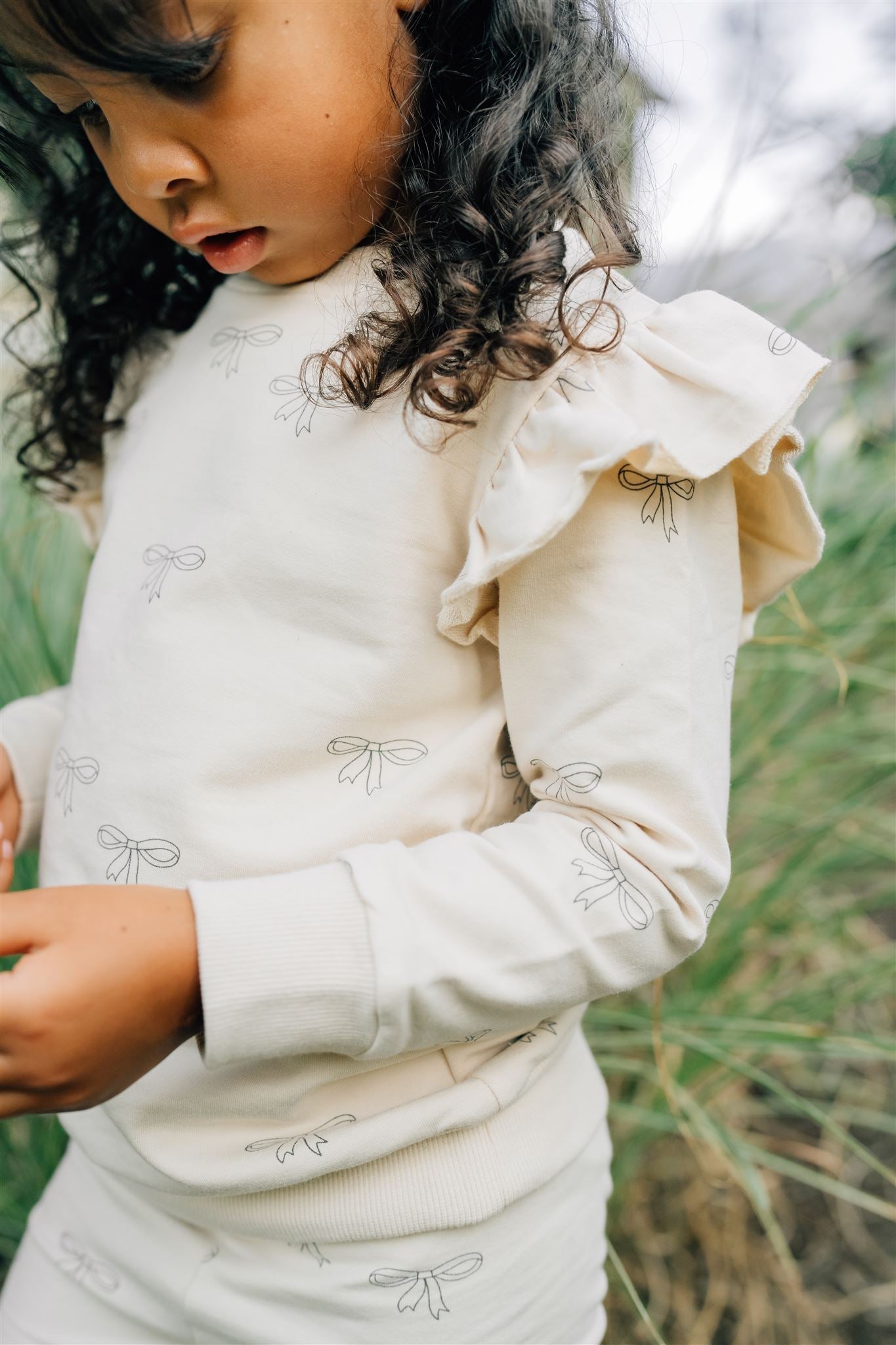 baby girl cotton french terry set cream kids two piece cotton set long sleeve ruffle baby girls shirt and pants set cream ribbon