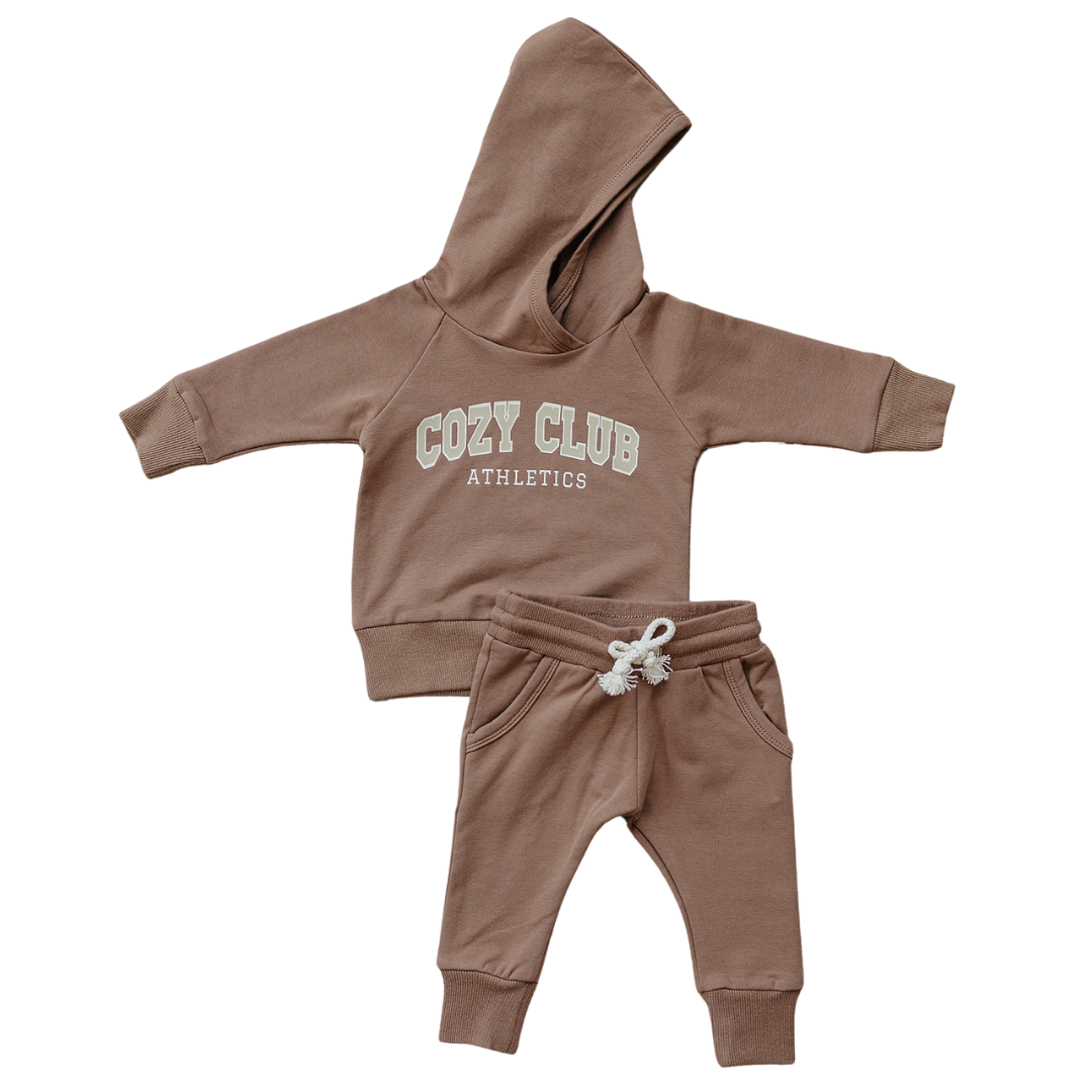 Newborn baby cotton two piece jogger lounge set kids brown