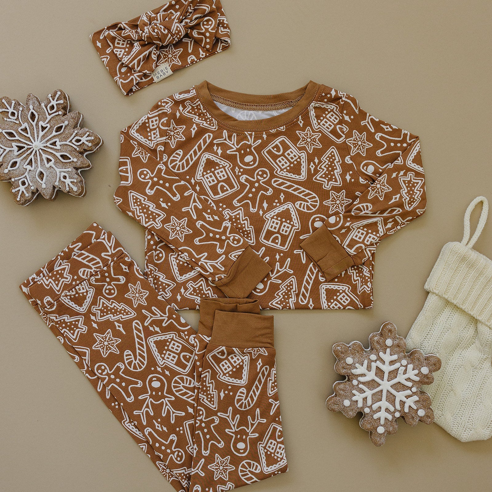 kids bamboo pj set gingerbread christmas pj's baby pants and long sleeve set christmas gingerbread cookies kids pajamas