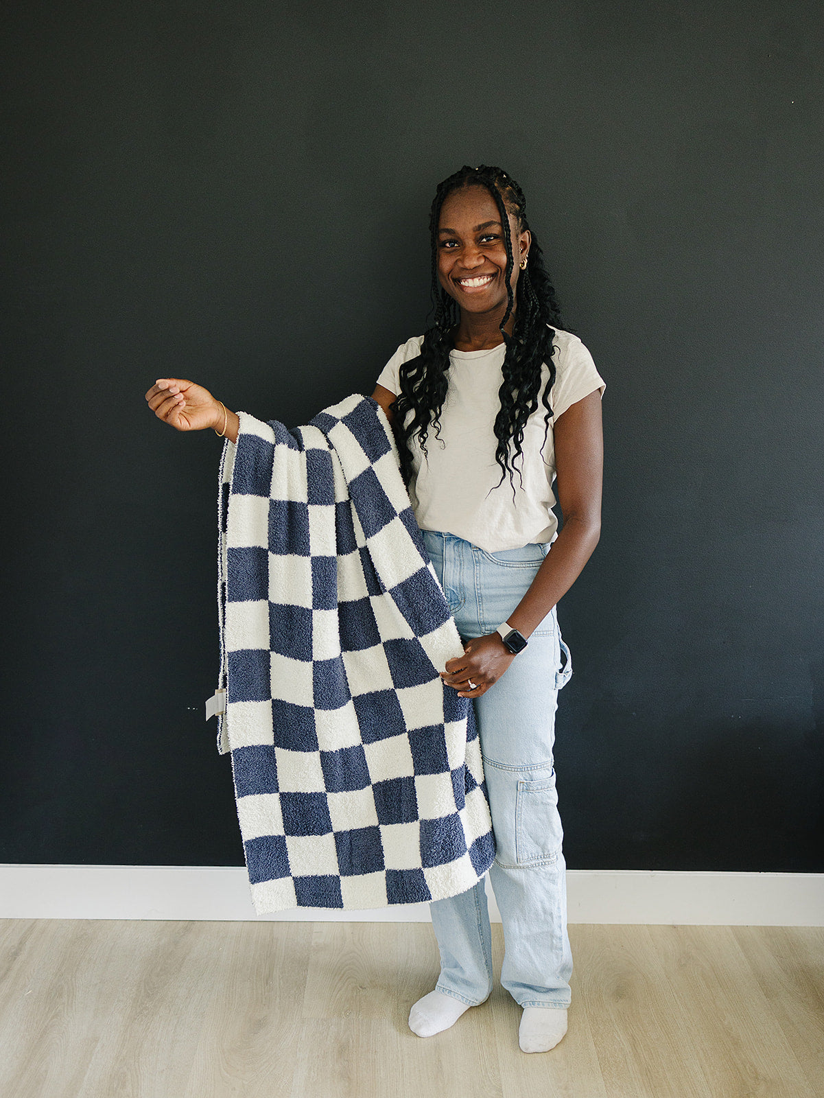 fuzzy checkered blue white blanket plush blanky checkers blue and white 