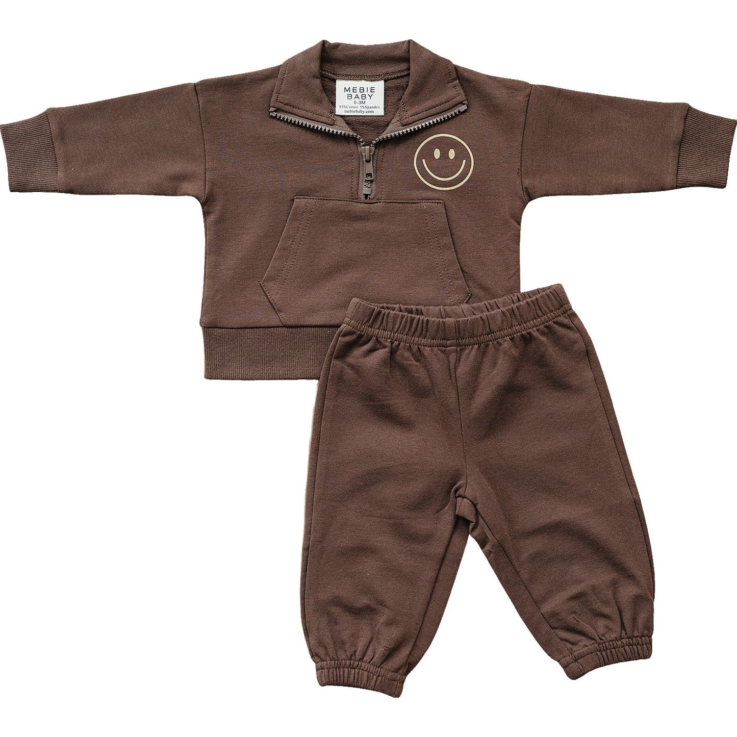 gender neutral baby cotton french terry set brown kids cotton jogger set smiley french terry sweat pants sweatshirt set baby 