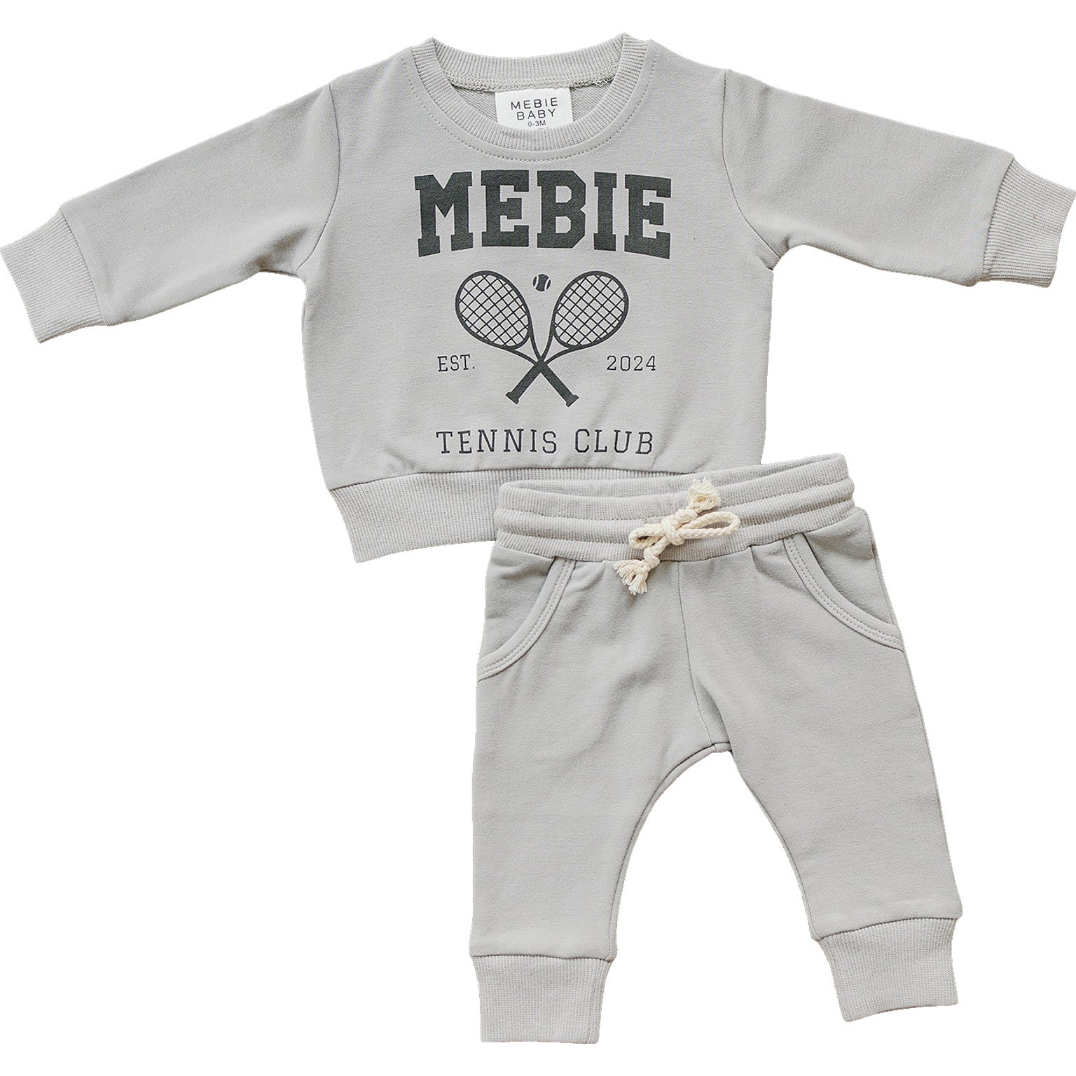 tennis gray baby jogger set kids two piece set gray cotton baby joggers sweatshirt tennis racket kids set