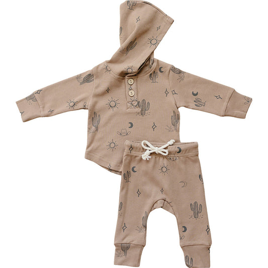 western brown baby jogger set cotton kids two piece set jogger pants hooded sweatshirt baby set warm sweat suit 