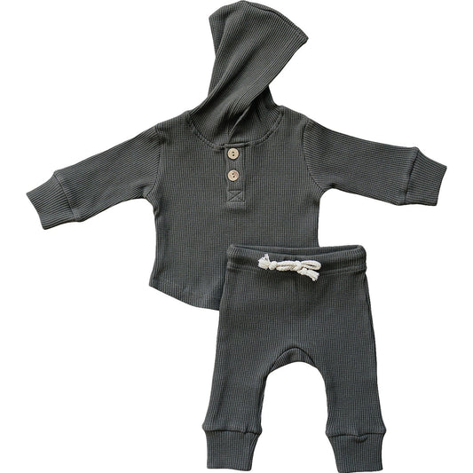 charcoal baby waffle cotton jogger set kids hooded jogger set gray baby 