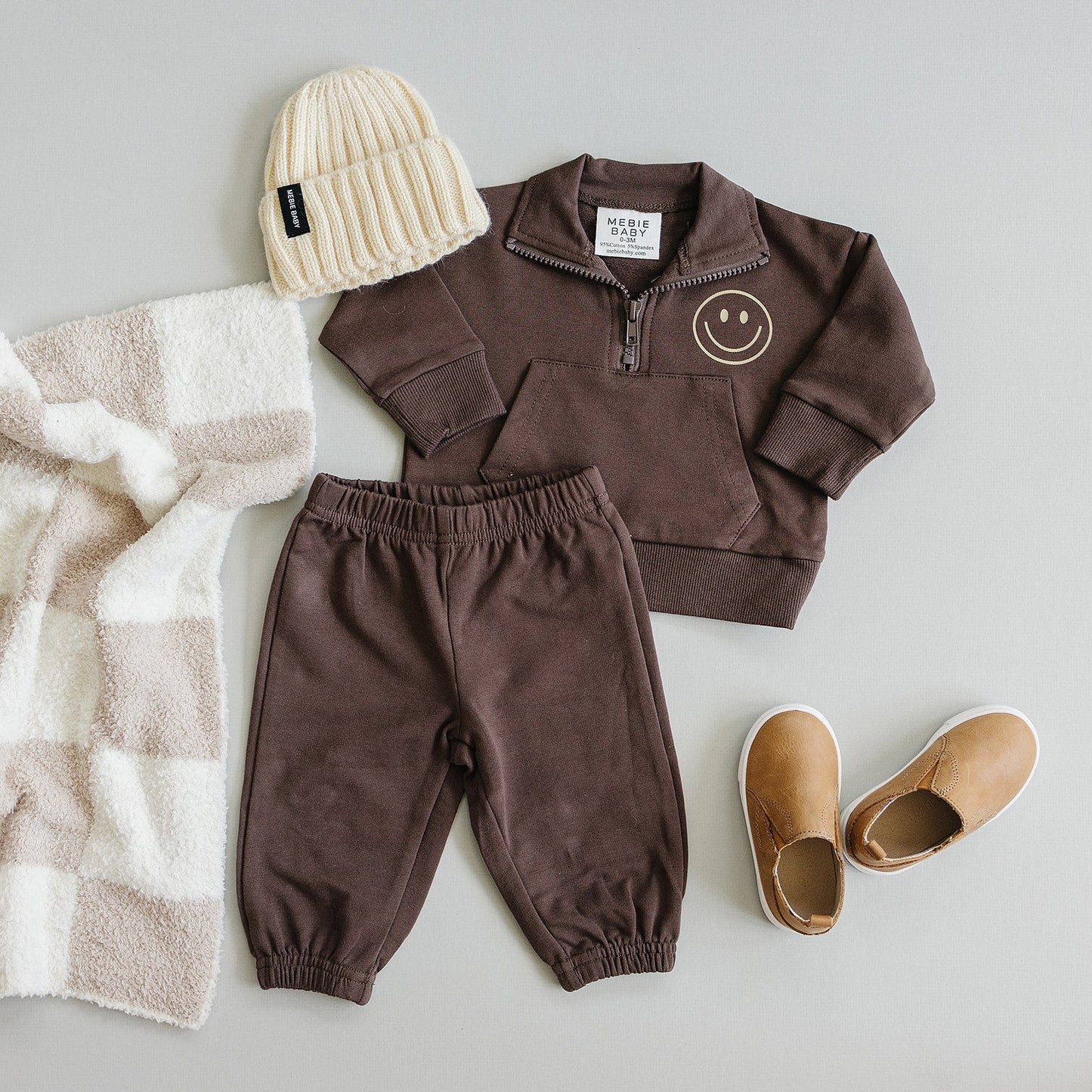 gender neutral baby cotton french terry set brown kids cotton jogger set smiley french terry sweat pants sweatshirt set baby 