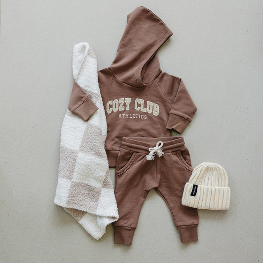 Newborn baby cotton two piece jogger lounge set kids brown