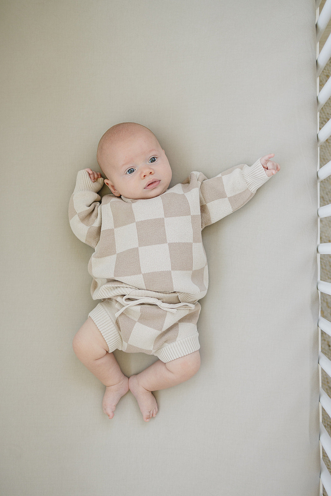 Newborn Baby Organic Cotton Sweater Checkered Cream Kids