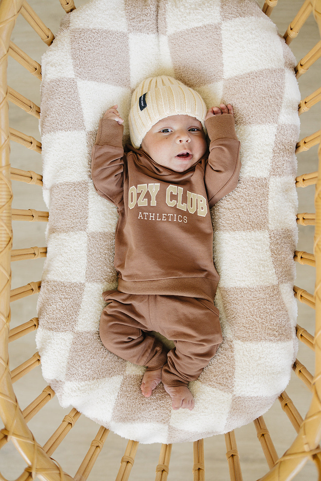 Newborn baby cotton two piece jogger lounge set kids brown