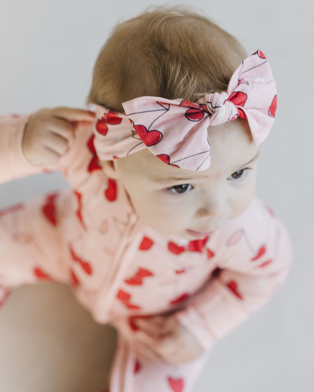 baby girl bamboo cherry headband pink newborn girls headband bow pink red cherries 