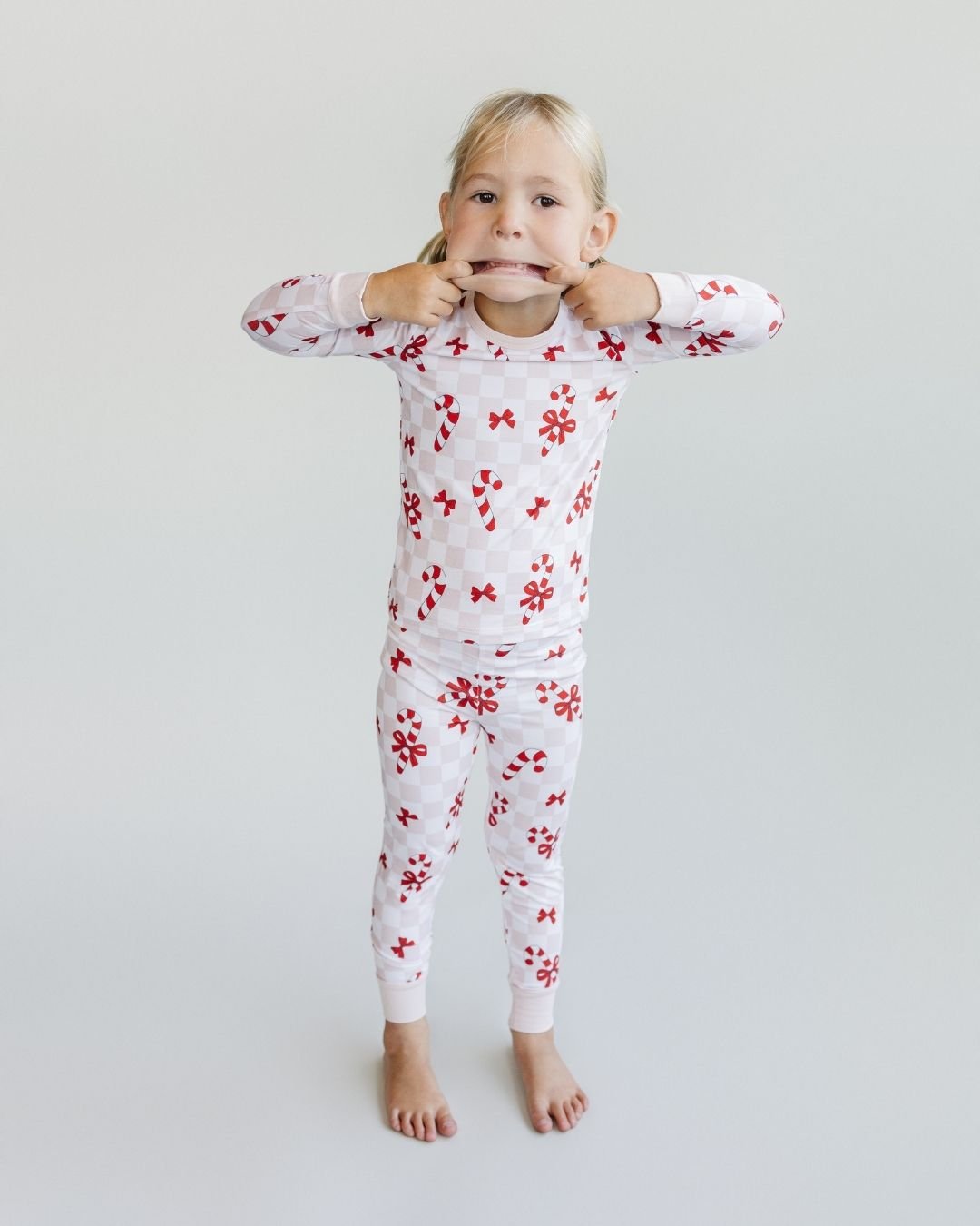 baby girls viscose bamboo pink candy cane pj's checkered set girl pajama set pink white checkered candy cane christmas pj's 