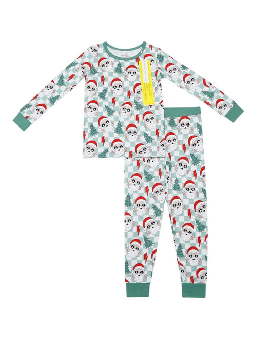 viscose bamboo kids christmas pajama set checkered santa two piece pj set baby christmas bamboo pj's santa checkered 