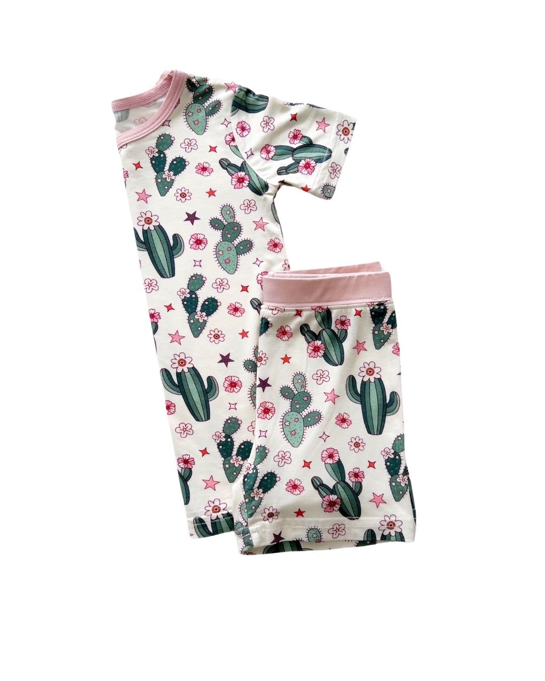 baby girl pink cactus bamboo pj shorts set girls kids shorts set pj's bamboo cactus flower pink green set