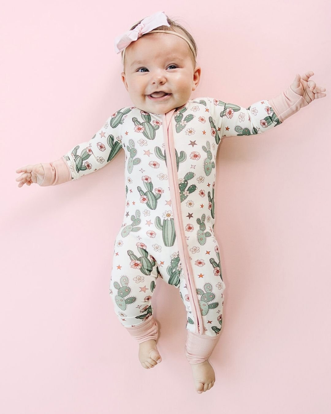 viscose bamboo baby girl zip up romper cactus flower pink girls zip up pj bamboo pink flowers green cactus baby jumpsuit