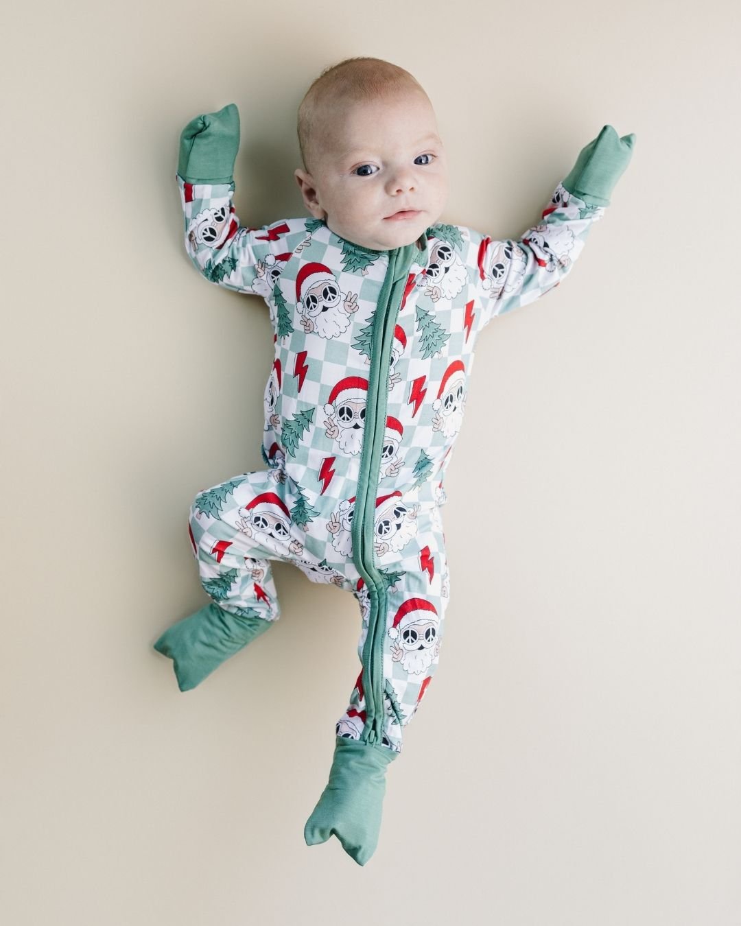 viscose baby bamboo zip up pj's checkered santa christmas pj kids zip up pj's bamboo green white checkered santa christmas pajamas 