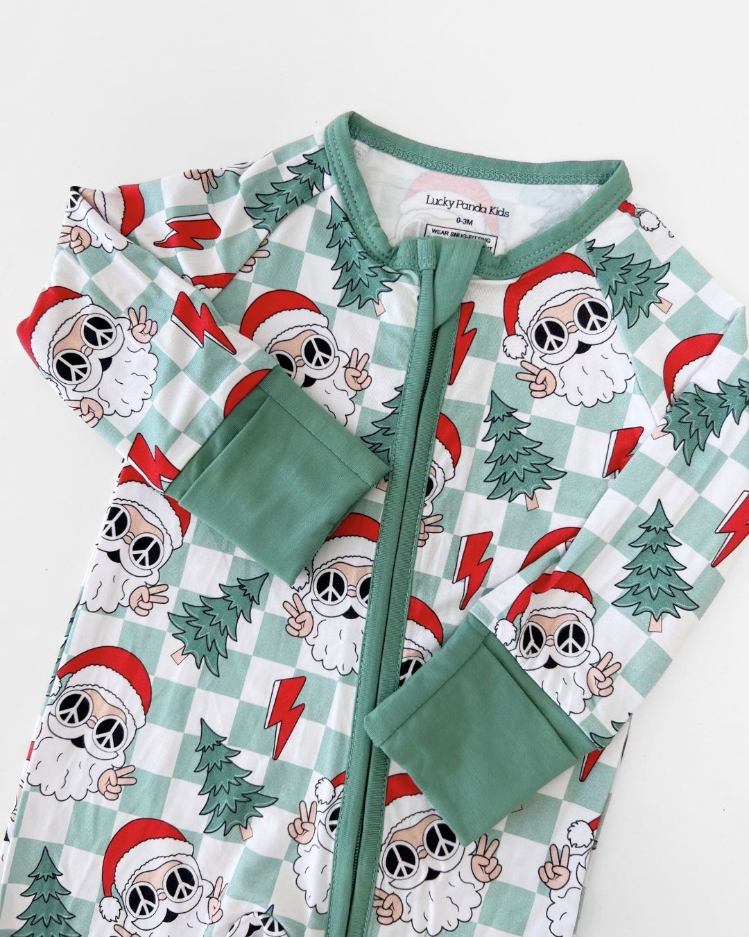 viscose baby bamboo zip up pj's checkered santa christmas pj kids zip up pj's bamboo green white checkered santa christmas pajamas 