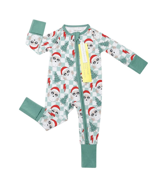 viscose baby bamboo zip up pj's checkered santa christmas pj kids zip up pj's bamboo green white checkered santa christmas pajamas 