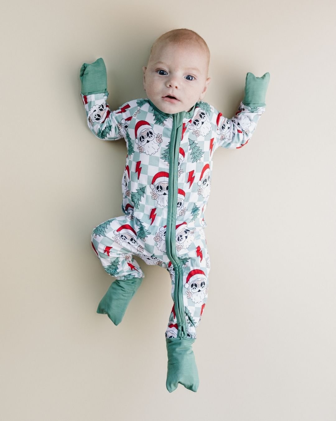 viscose baby bamboo zip up pj's checkered santa christmas pj kids zip up pj's bamboo green white checkered santa christmas pajamas 