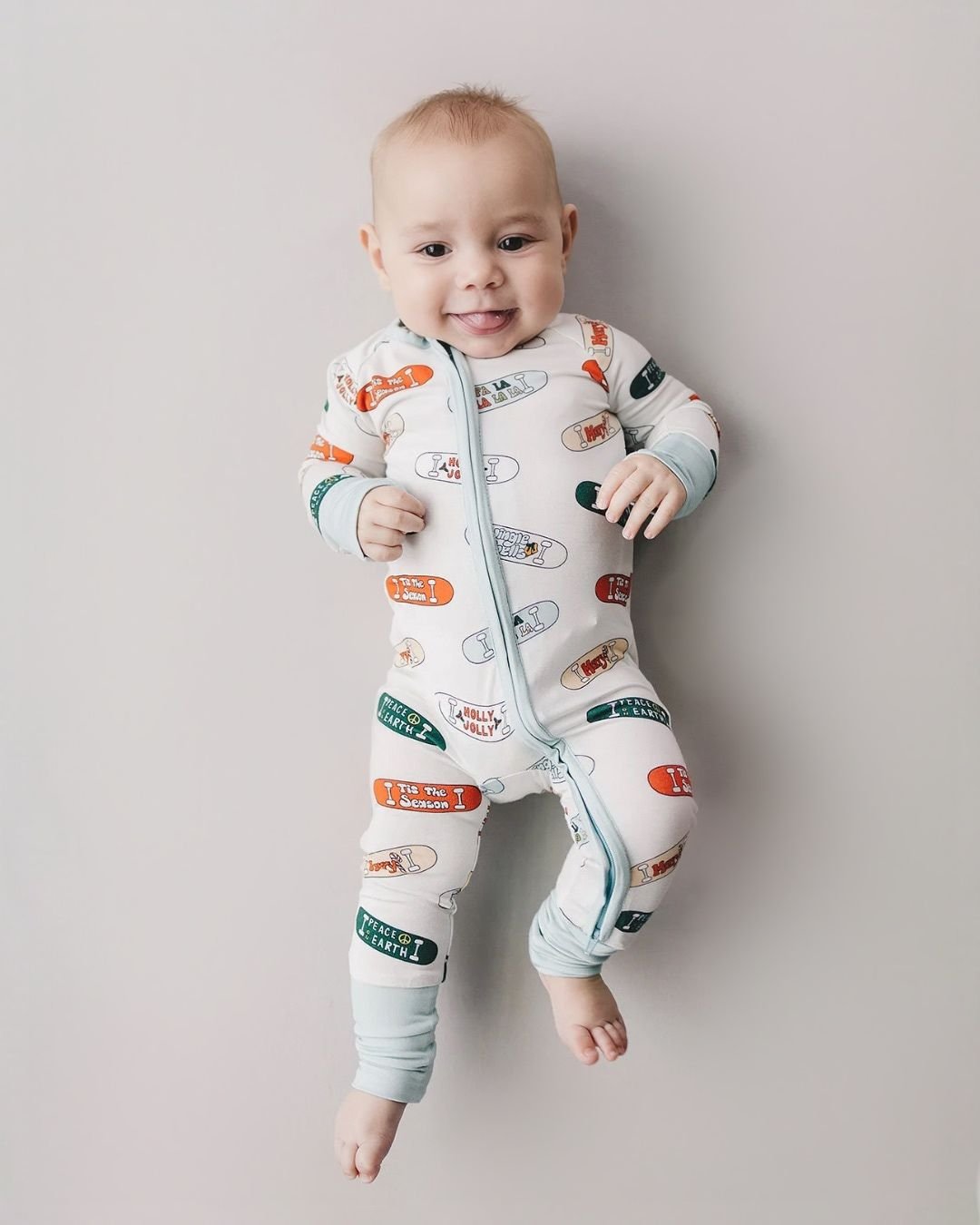 baby boys bamboo zip up pj skateboards christmas kids pj bamboo skateboard christmas zip up onesie baby 