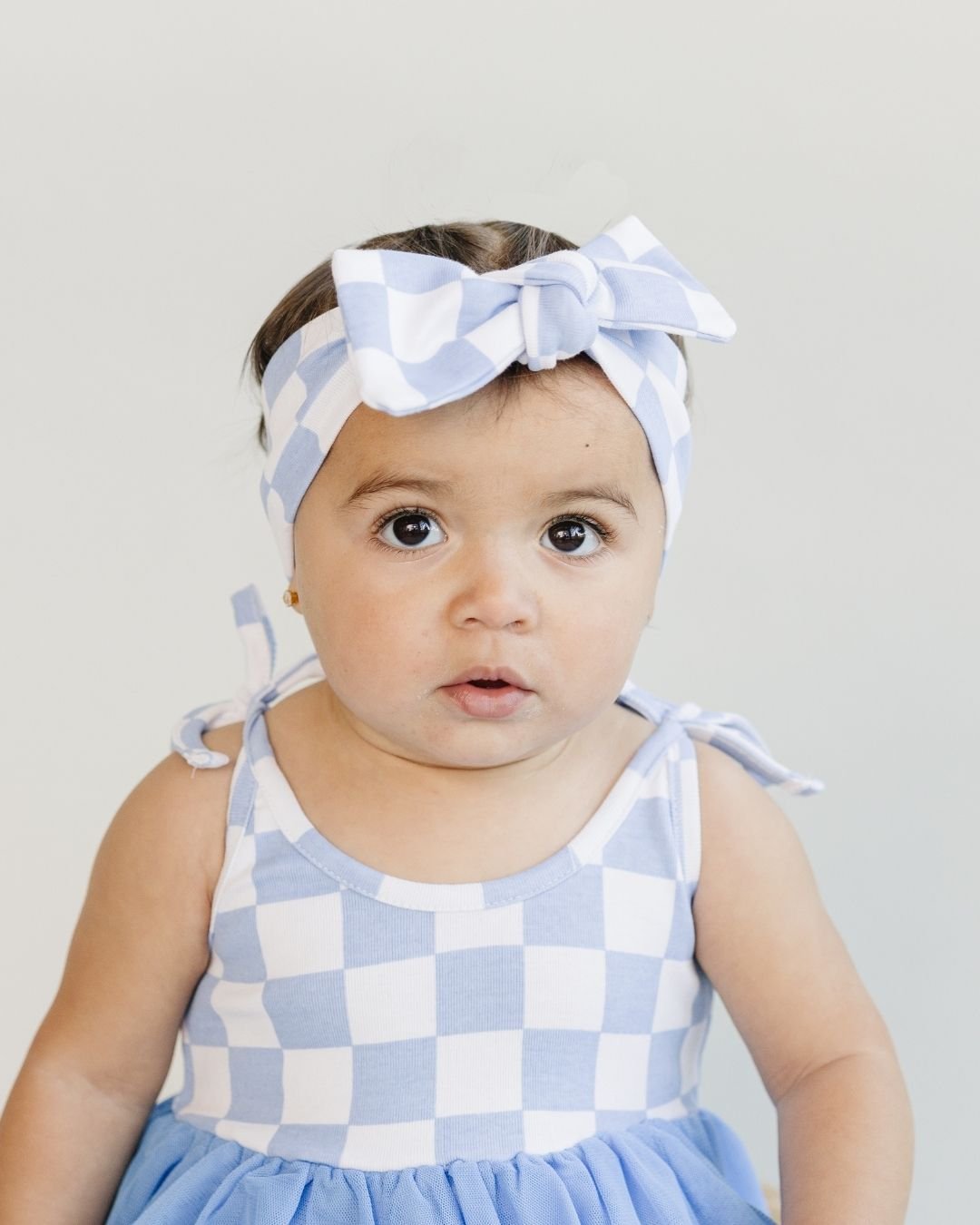 cotton blue and white checkered bow baby girl headband with bow blue white checker bowed headband girls cotton