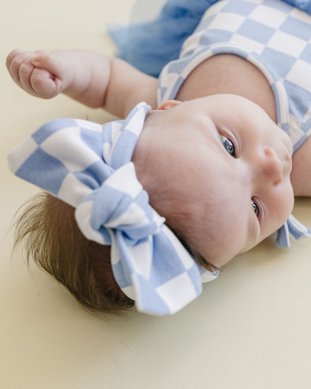 cotton blue and white checkered bow baby girl headband with bow blue white checker bowed headband girls cotton