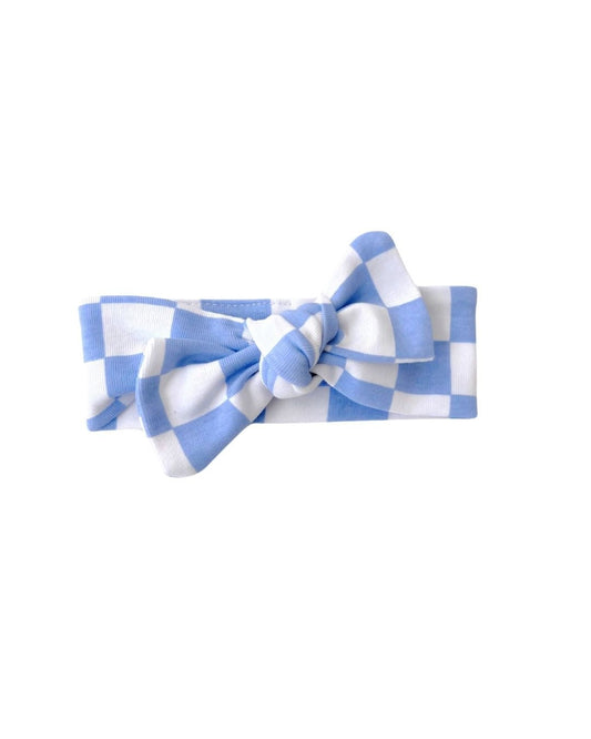 cotton blue and white checkered bow baby girl headband with bow blue white checker bowed headband girls cotton