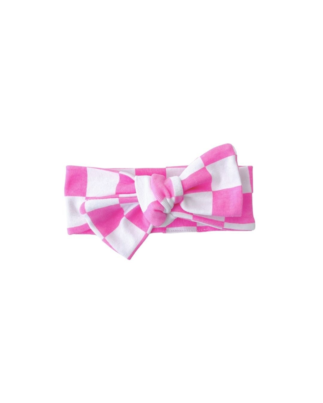 cotton blue and pink checkered bow baby girl headband with bow pink white checker bowed headband girls cotton