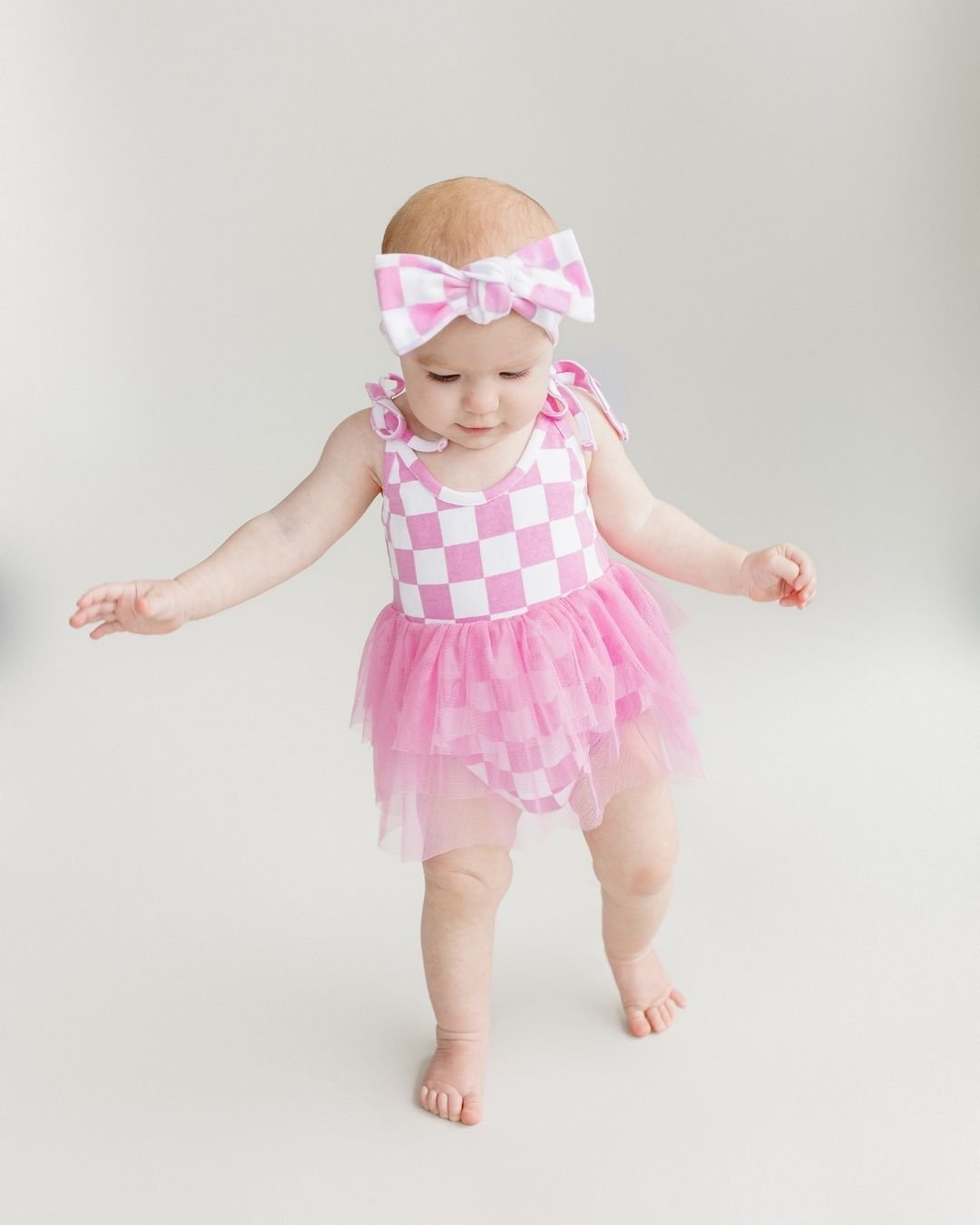 cotton blue and pink checkered bow baby girl headband with bow pink white checker bowed headband girls cotton