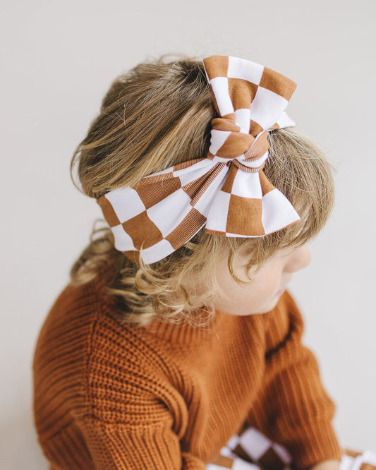 baby girls cotton checkered head band rust kids headband bow checkered cotton baby head band 