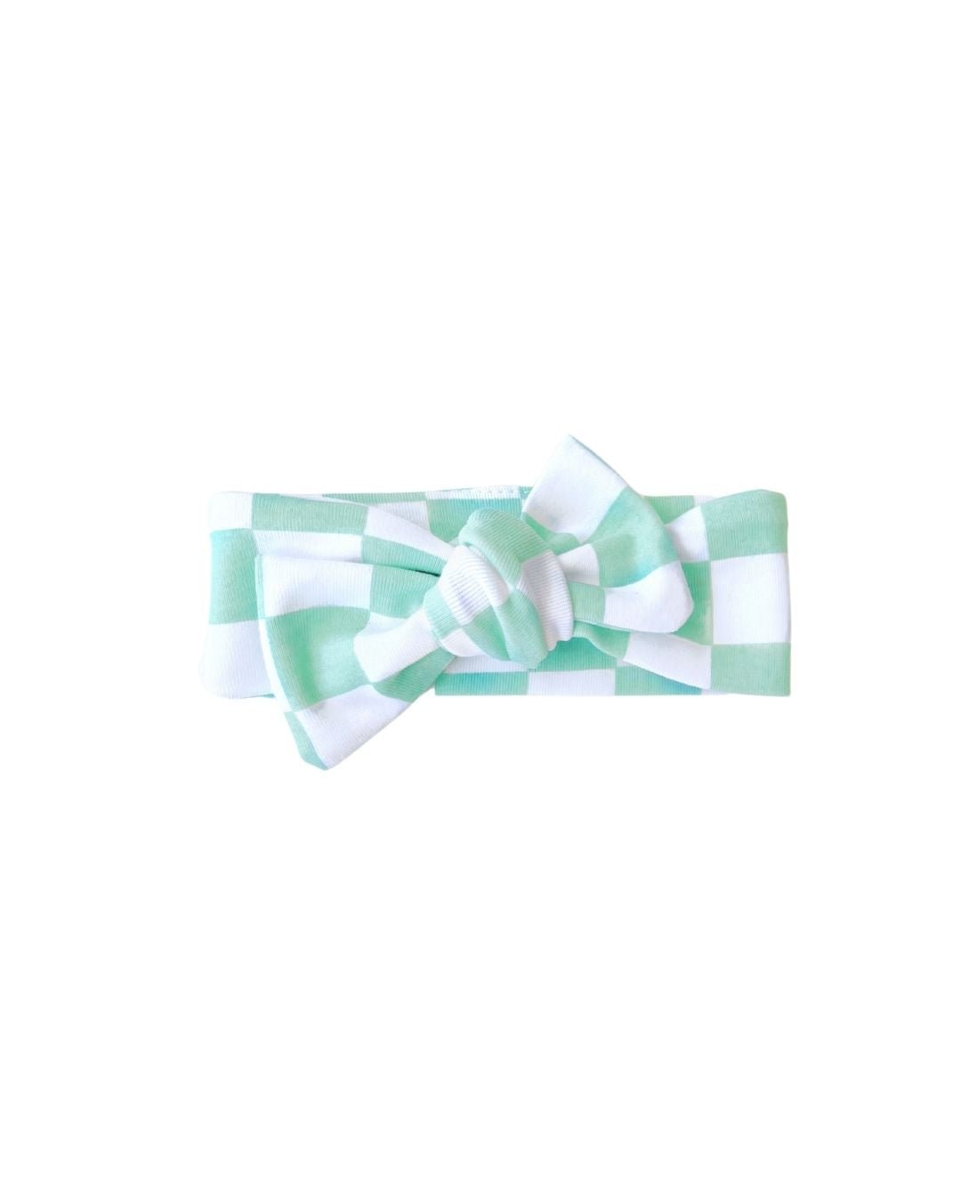 cotton blue and mint checkered bow baby girl headband with bow mint white checker bowed headband girls cotton