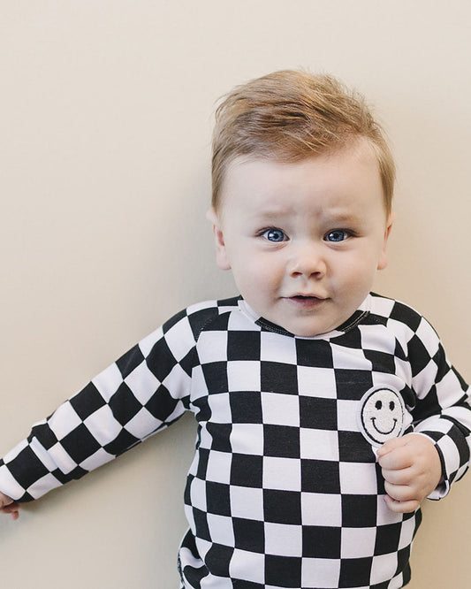 baby checkered lounge set kids white and black lounge set baby two piece set checkered smiley cotton kids set 