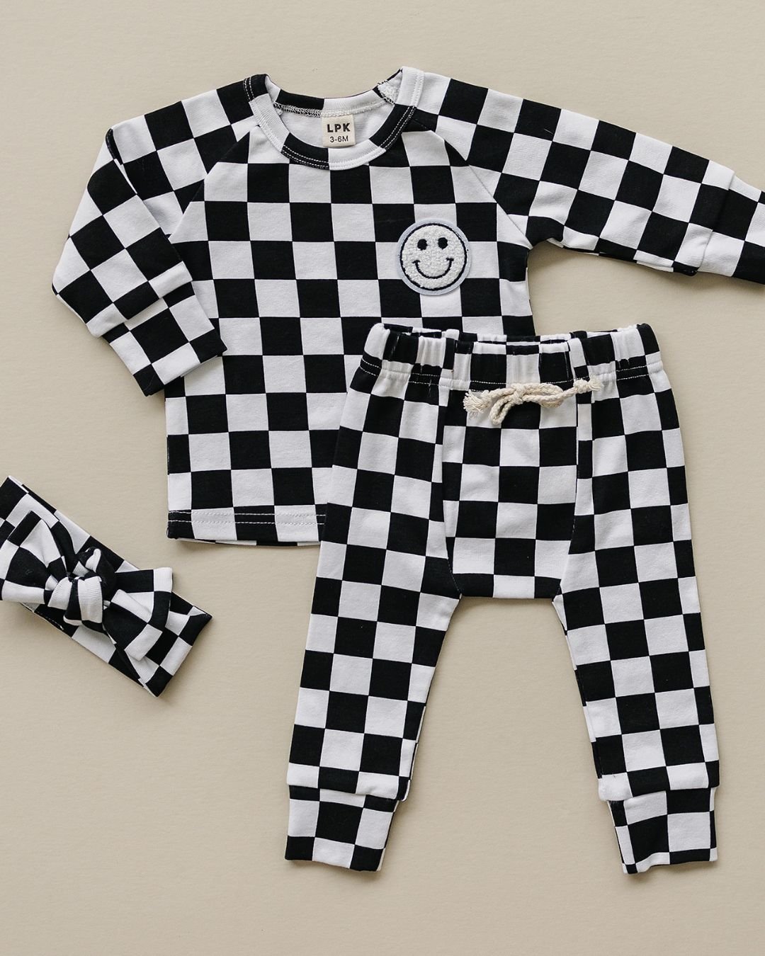 baby checkered lounge set kids white and black lounge set baby two piece set checkered smiley cotton kids set 