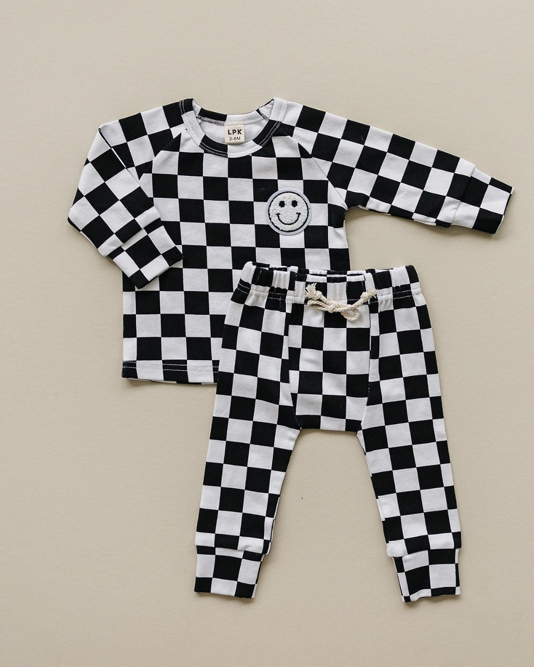 baby checkered lounge set kids white and black lounge set baby two piece set checkered smiley cotton kids set 