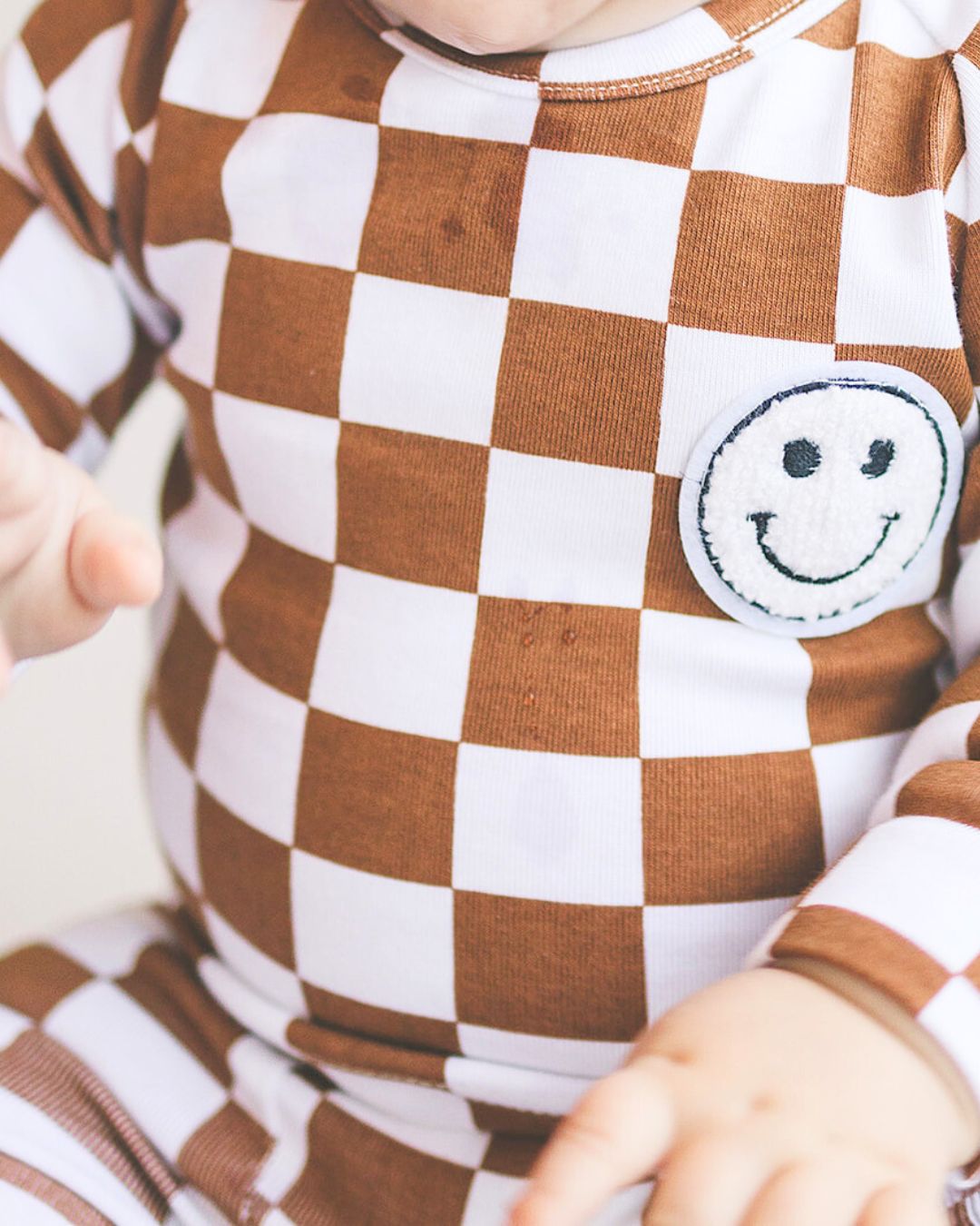 newborn baby cotton lounge set two piece checkered set kids lucky panda kids lounge tan white checkers