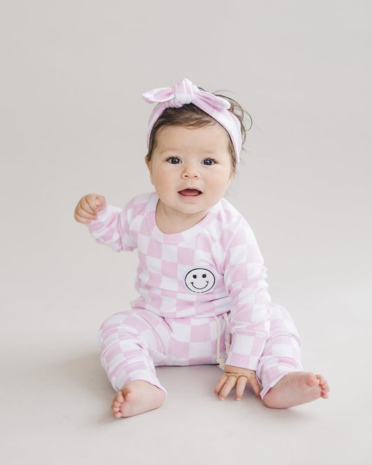 newborn baby girl two piece lounge set checkered pink white kids lounge set longe sleeve