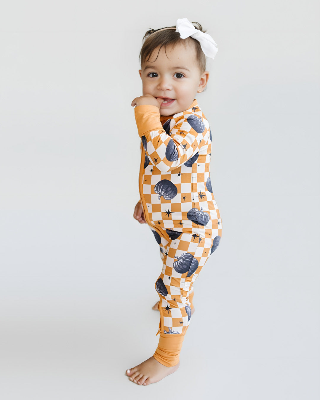 halloween bamboo baby pj kids pumpkin orange checkered pajamas baby viscose bamboo zip up pj kids halloween pj