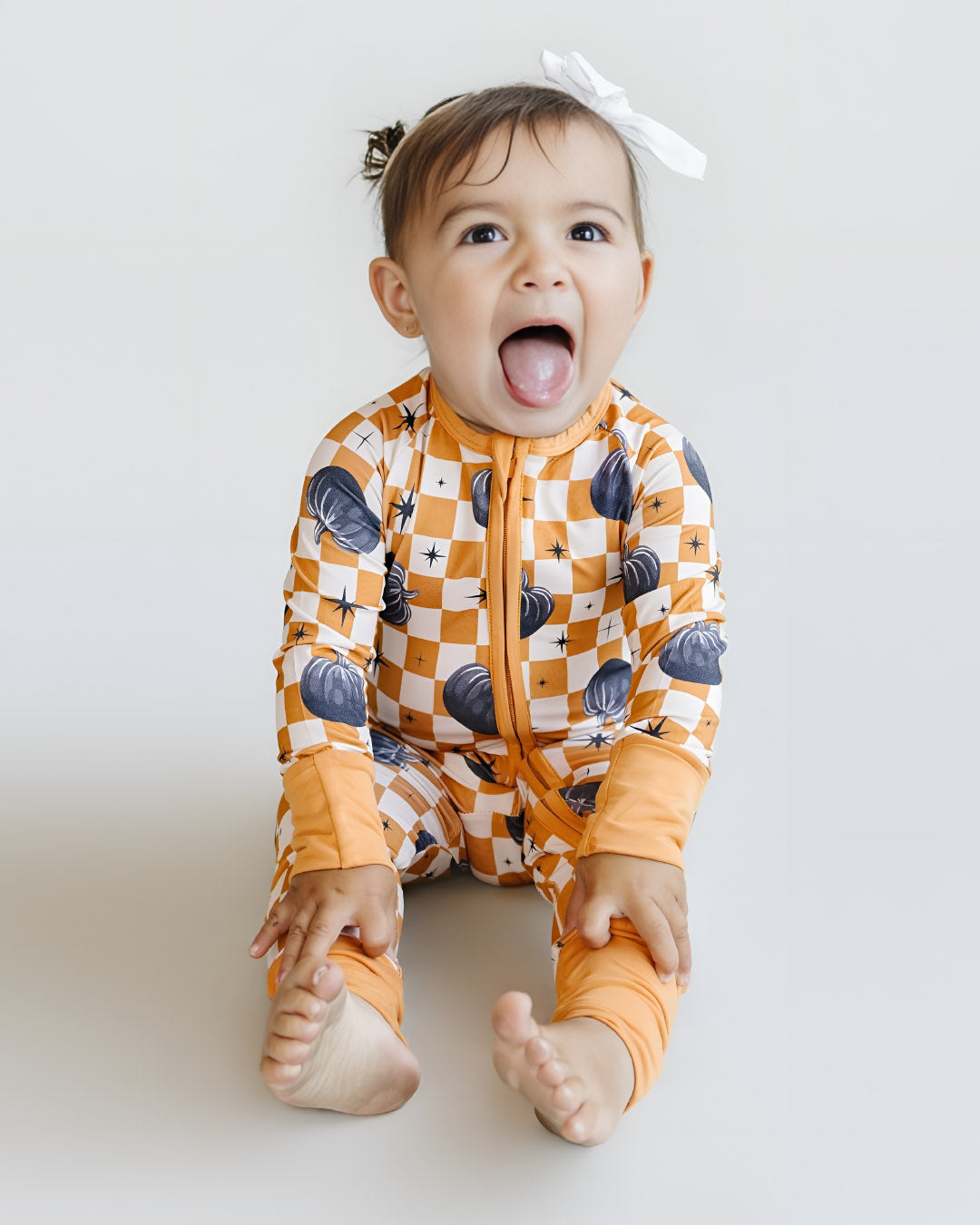 halloween bamboo baby pj kids pumpkin orange checkered pajamas baby viscose bamboo zip up pj kids halloween pj