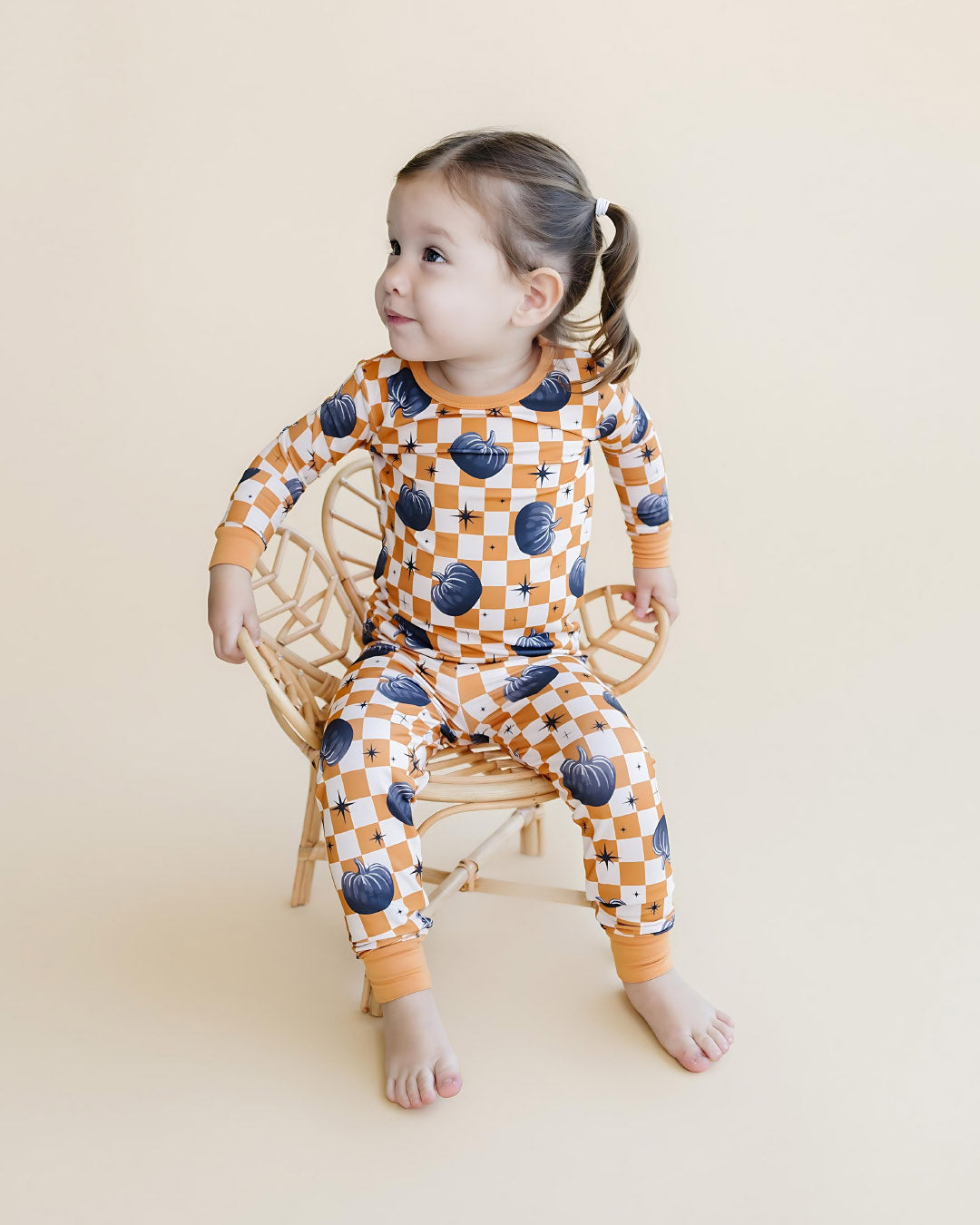 gender neutral halloween viscose bamboo pajama set pumpkins and orange checkered pj set kids bamboo pajamas