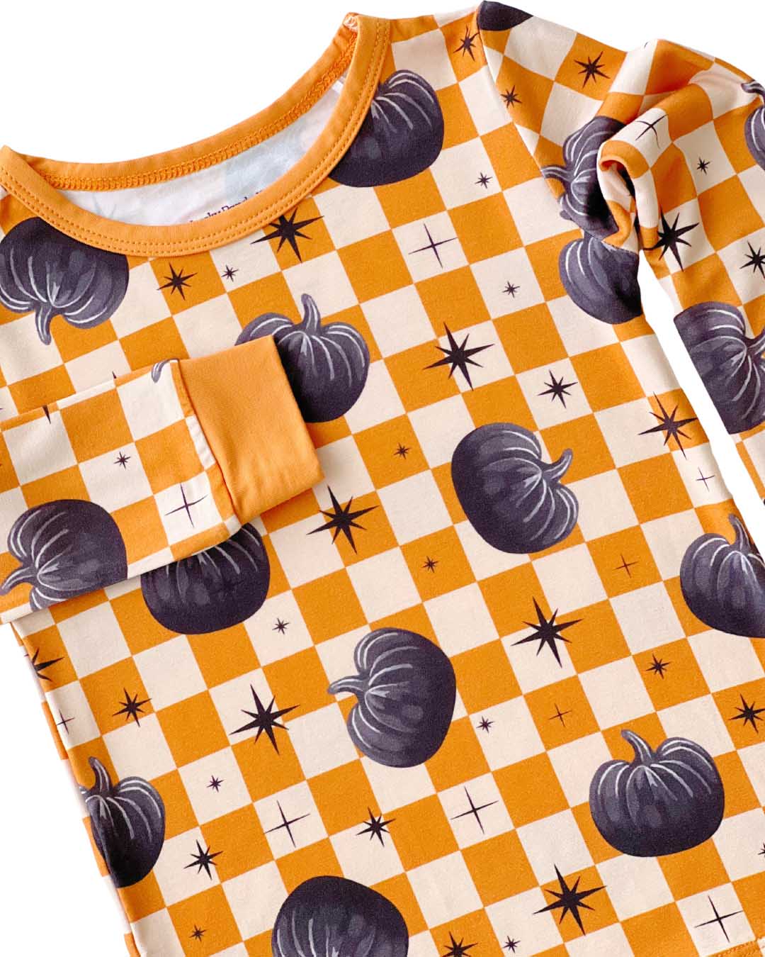 gender neutral viscose bamboo pajama set pumpkins and orange checkered pj set kids bamboo pajamas