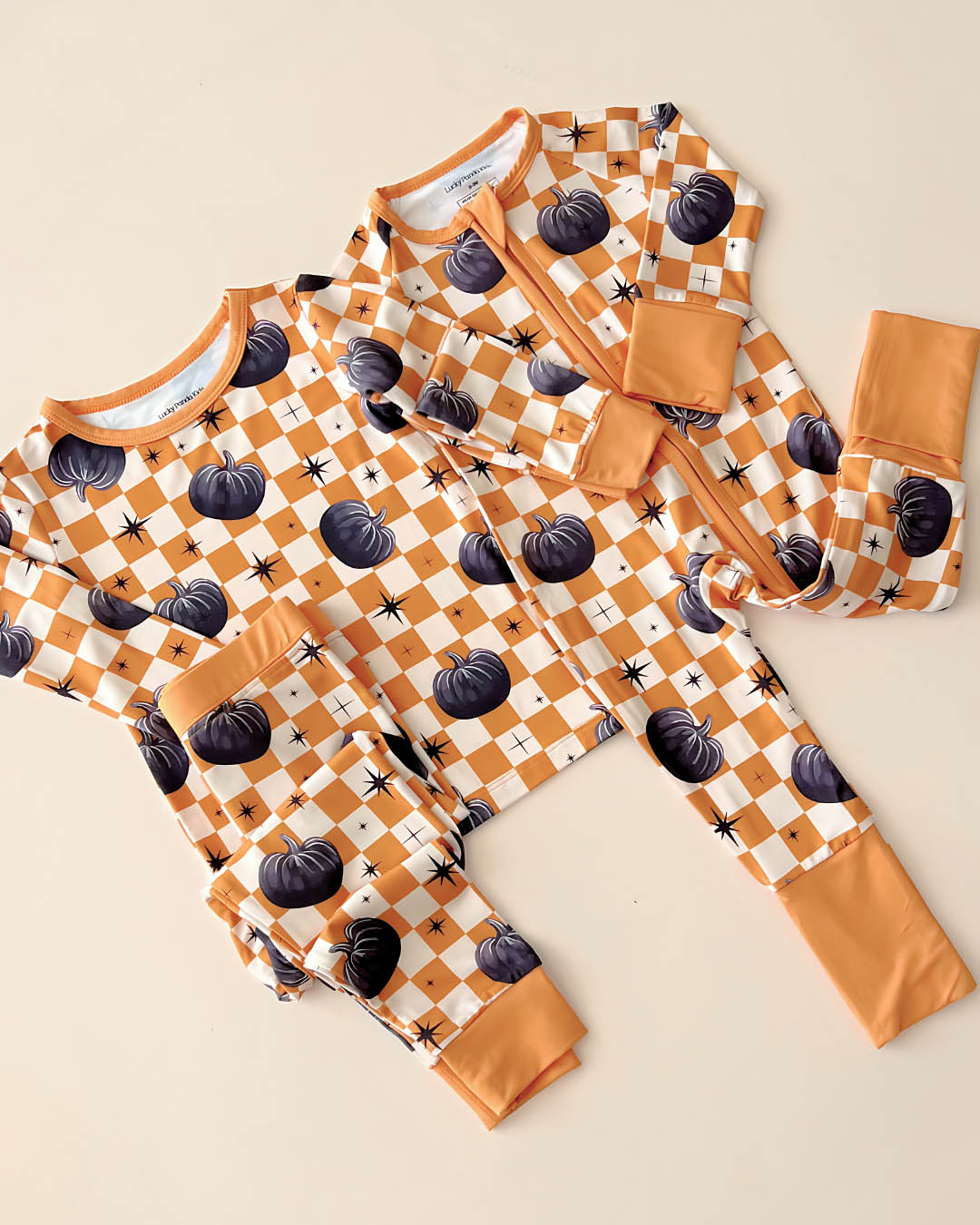 halloween bamboo baby pj kids pumpkin orange checkered pajamas baby viscose bamboo zip up pj kids halloween pj