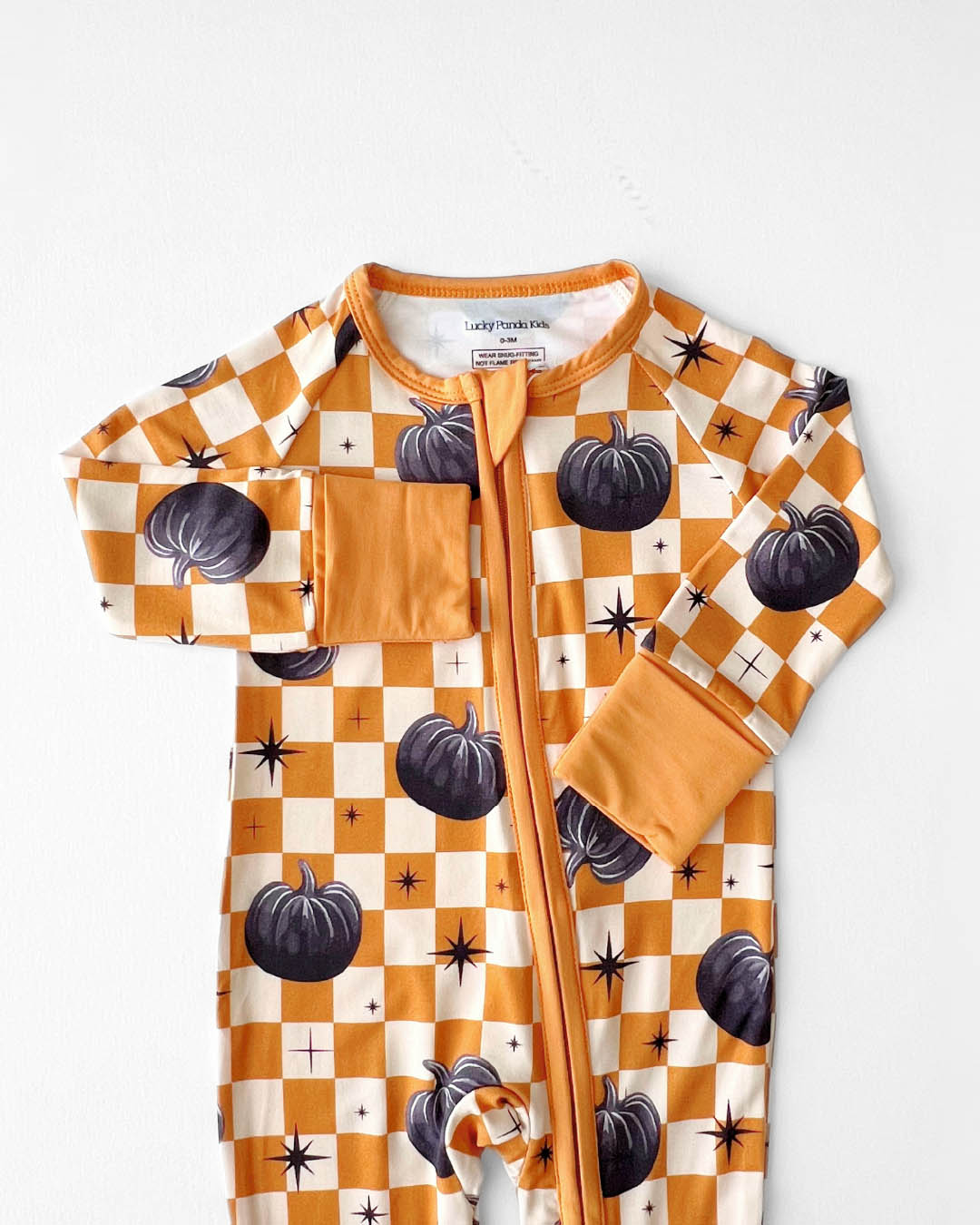 halloween bamboo baby pj kids pumpkin orange checkered pajamas baby viscose bamboo zip up pj kids halloween pj