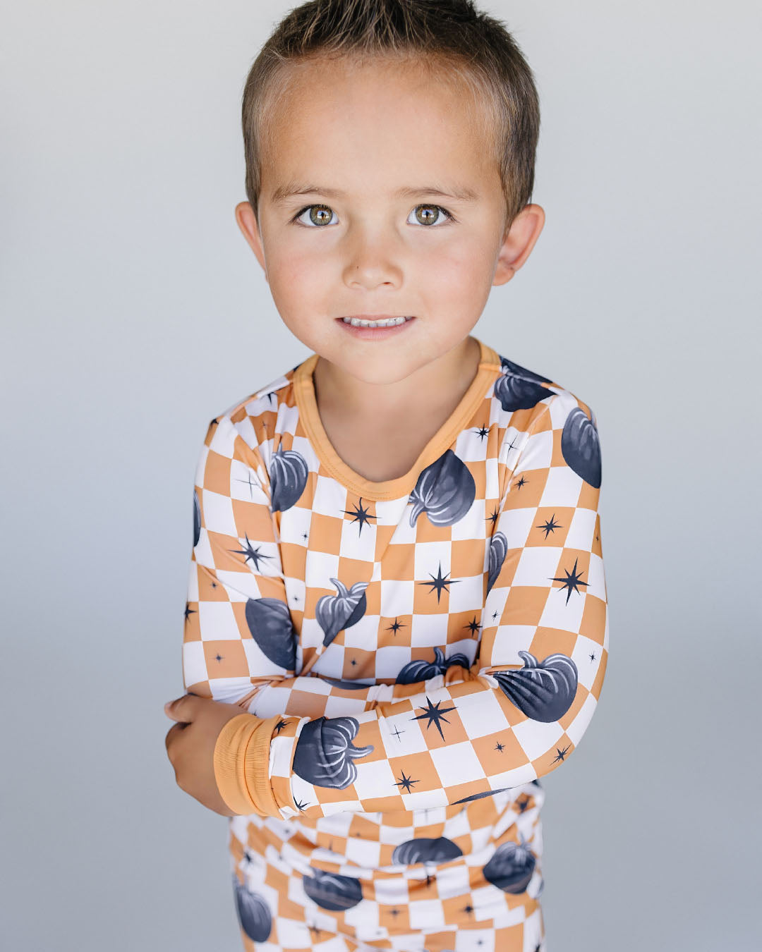 gender neutral viscose bamboo pajama set pumpkins and orange checkered pj set kids bamboo pajamas