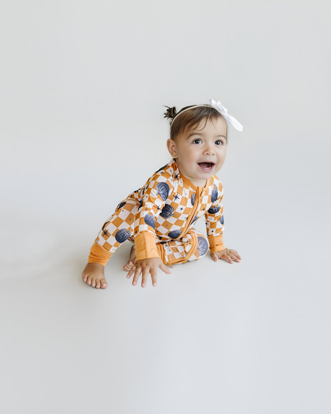 halloween bamboo baby pj kids pumpkin orange checkered pajamas baby viscose bamboo zip up pj kids halloween pj