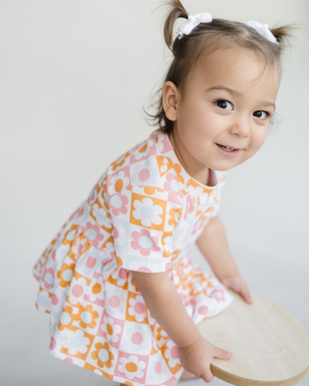 retro baby girls cotton dress pink flowers checkered girl dress pink orange checkered dress with flowers baby retro 