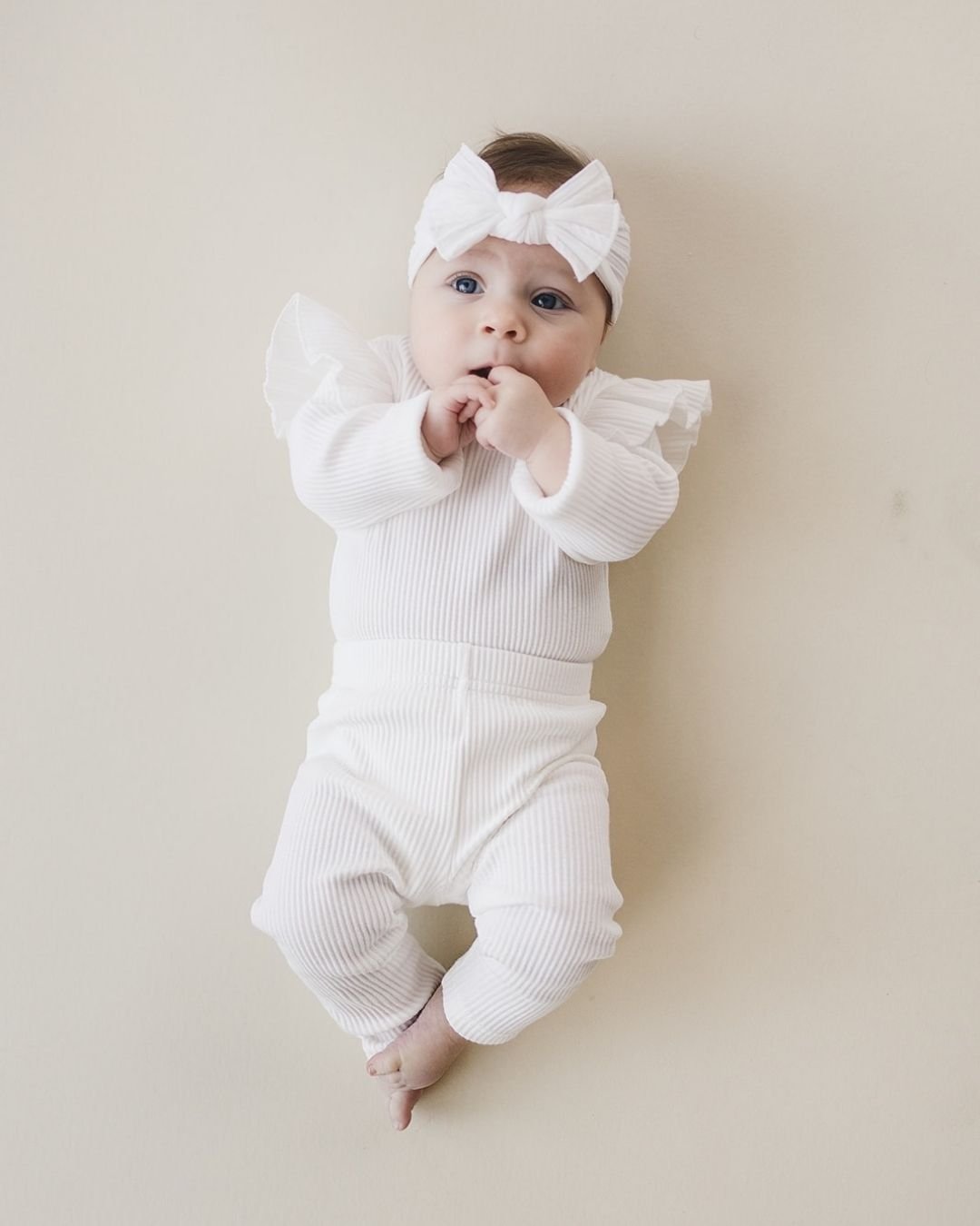 newborn baby girl ruffle cotton onesie organic bodysuit long sleeve white 