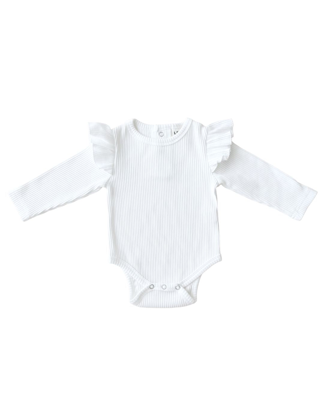 newborn baby girl ruffle cotton onesie organic bodysuit long sleeve white 