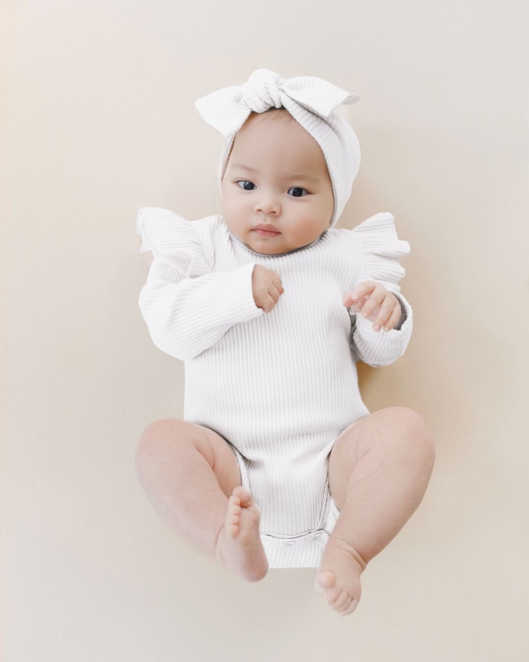 newborn baby girl ruffle cotton onesie organic bodysuit long sleeve white 